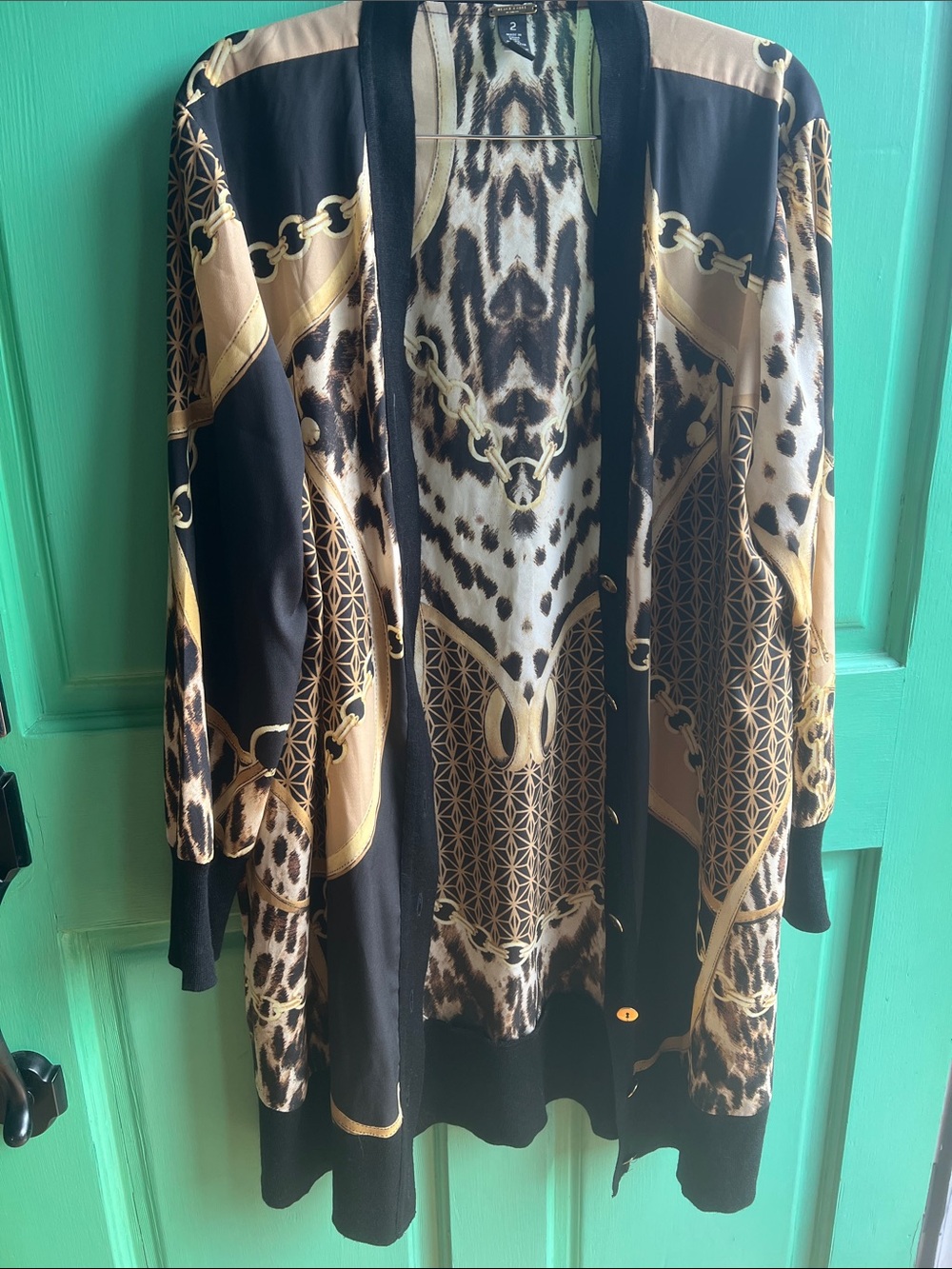 Black Label by Chico's Brown Patterned women’s long Sweater - Size 2
